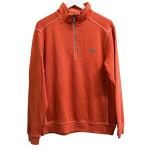 Tommy Bahama Tobago Bay Half Zip Pullover Orange Mens Medium Summer Coastal- NWT